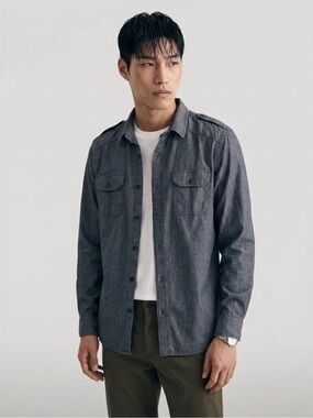 Bentibo Button Up Shirt Men’s Large Dark Gray Black Denim Long Sleeve